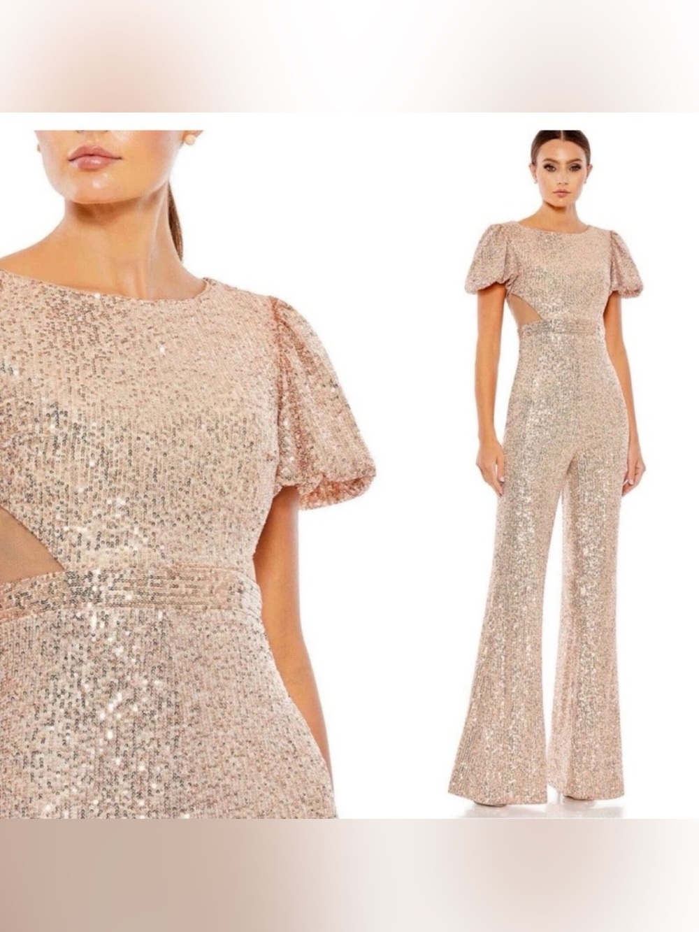 Mac Duggal Rose Gold Sequin Cutout Wide-Leg Jumpsuit # 11273 / NWT /